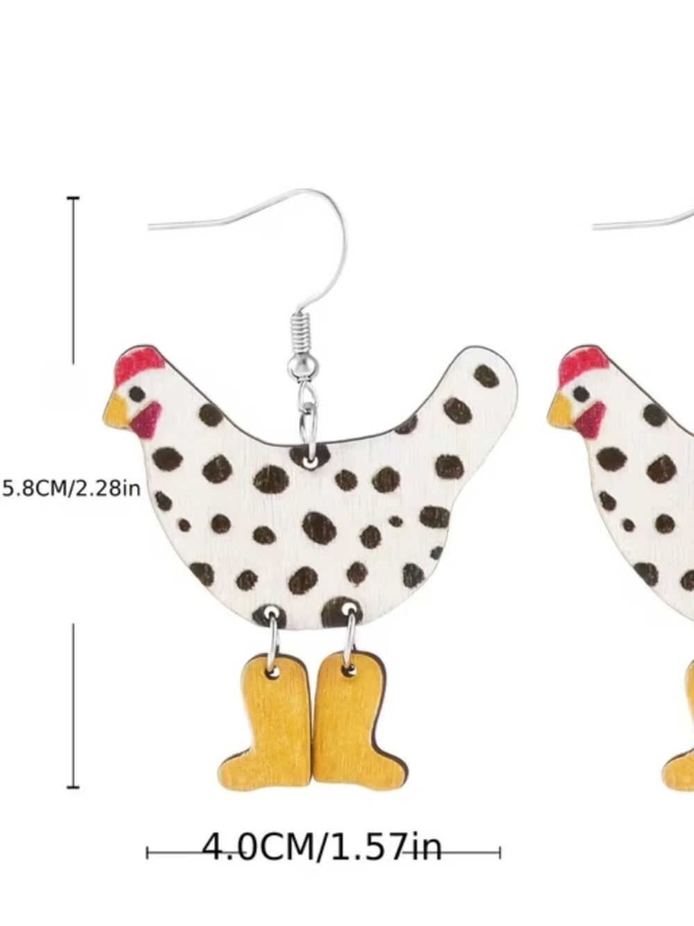 Playful Chicken Drop Earrings in White and Yellow - Picture 4 of 5